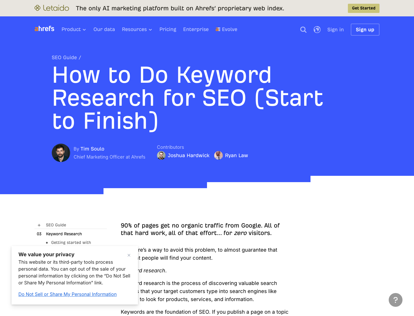 Ahrefs blog guide showing a clear SEO guide title, author, and direct educational content.
