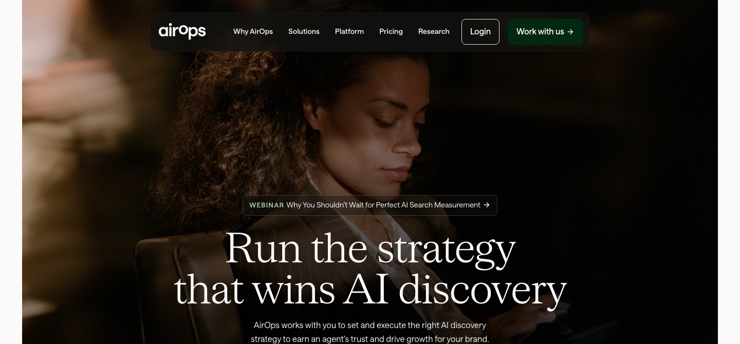 AirOps homepage headline: Run the strategy that wins AI discovery