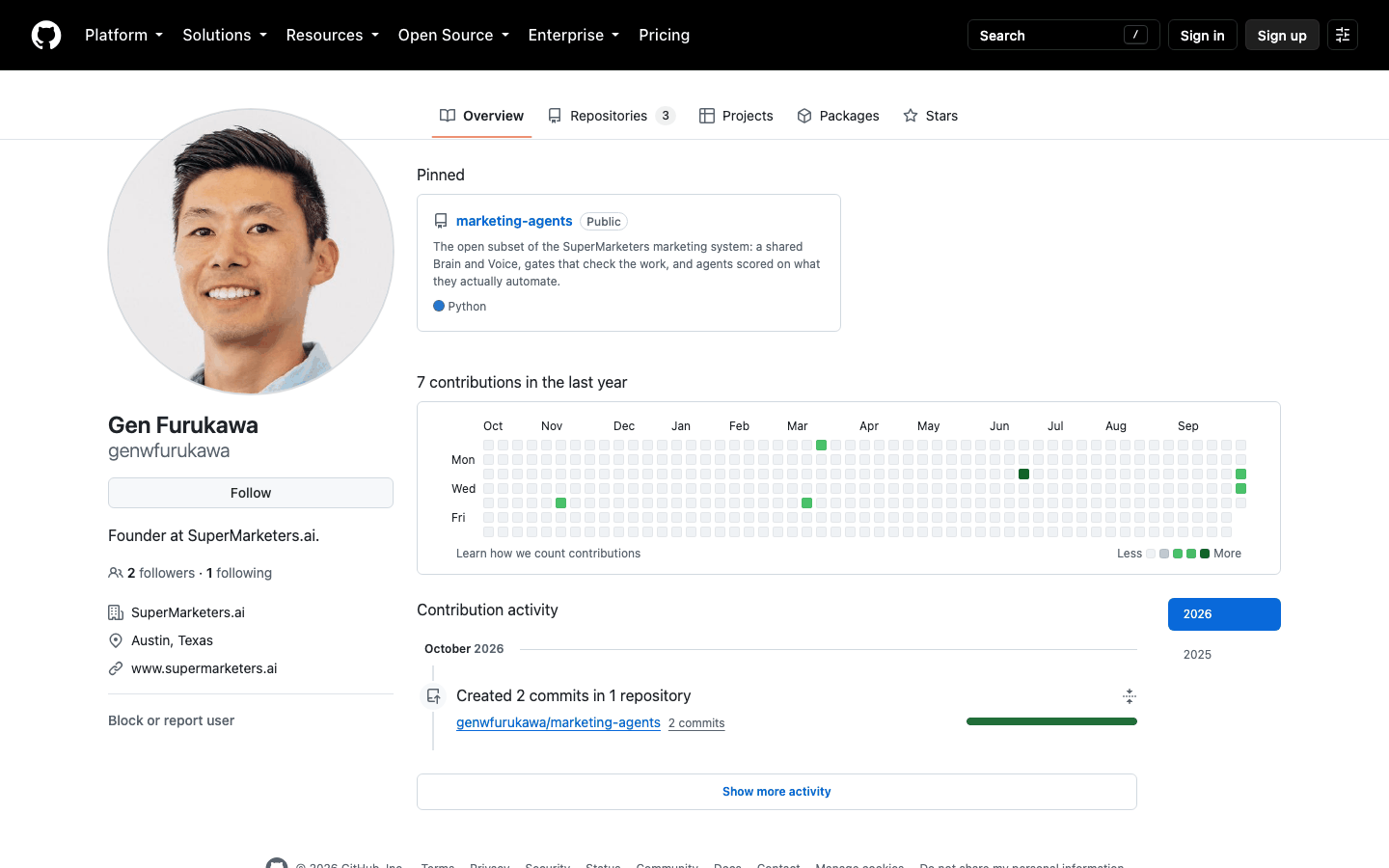 My GitHub profile: "Founder at SuperMarketers.ai."