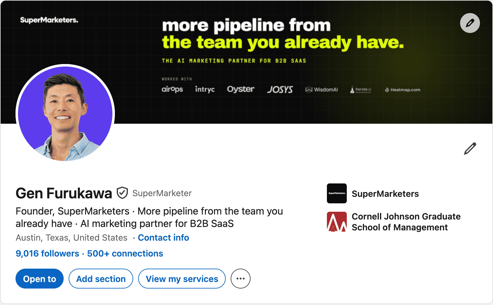 My LinkedIn profile after: new headline and banner