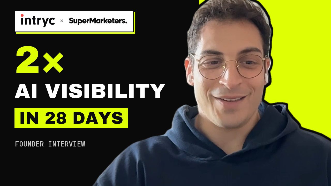 Thumbnail of the finished video: Alex Marantelos with the headline 2× AI visibility in 28 days